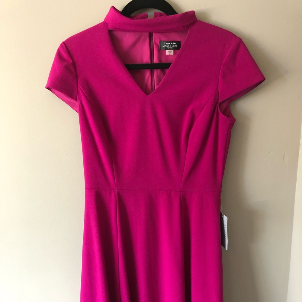 Tahari Magenta high open neck dress